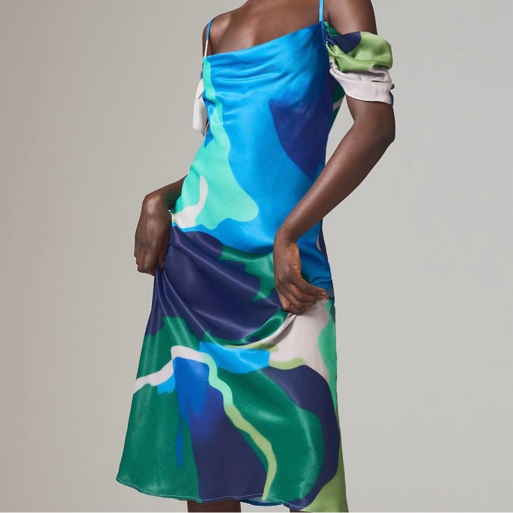 Anthropologie Bl-nk Painterly Off-Shoulder Slip Dress XXS